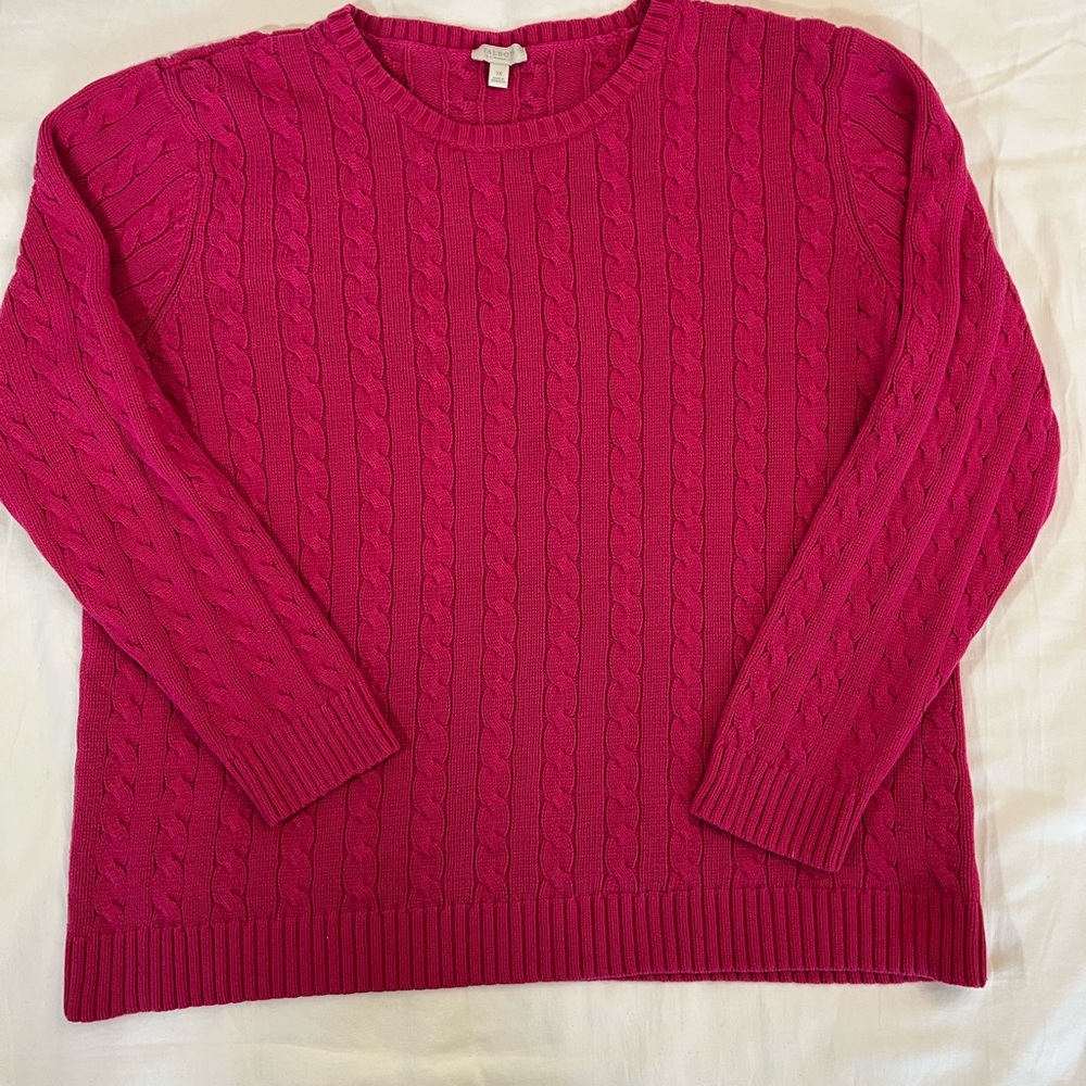 Talbots Pink Classic Cotton Cable Knit Crewneck Pullover Sweater Women’s 1X